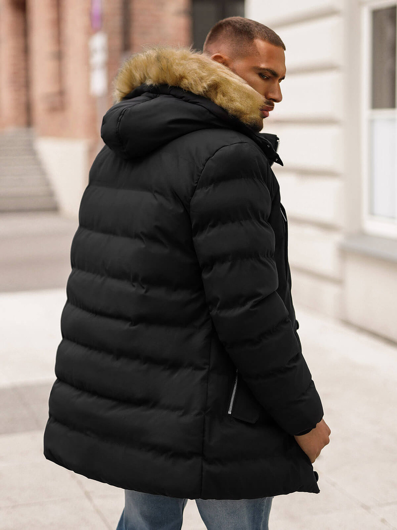 Kurtka zimowa męska pikowana z futerkiem czarna OZONEE JS/5M3122/392Z