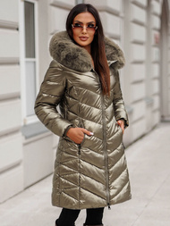 Kurtka zimowa damska długa z futerkiem złota OZONEE JS/16M9100/403Z