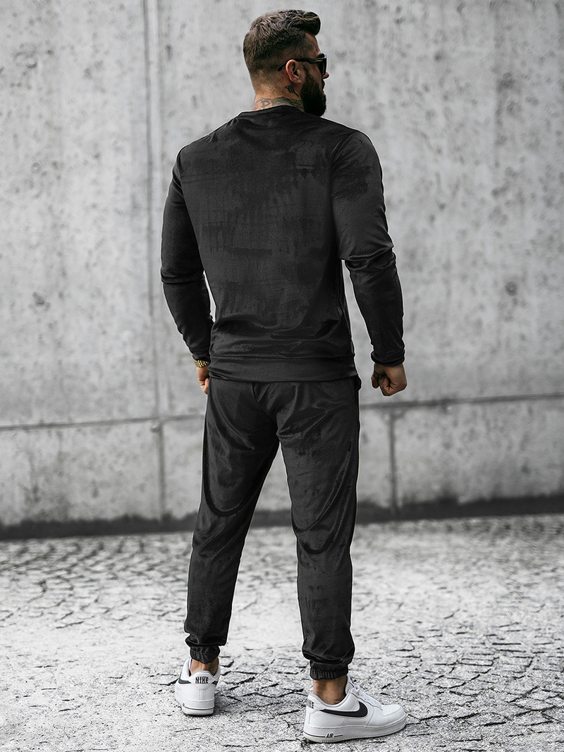 Komplet dresowy męski welurowy czarny OZONEE O/D7516