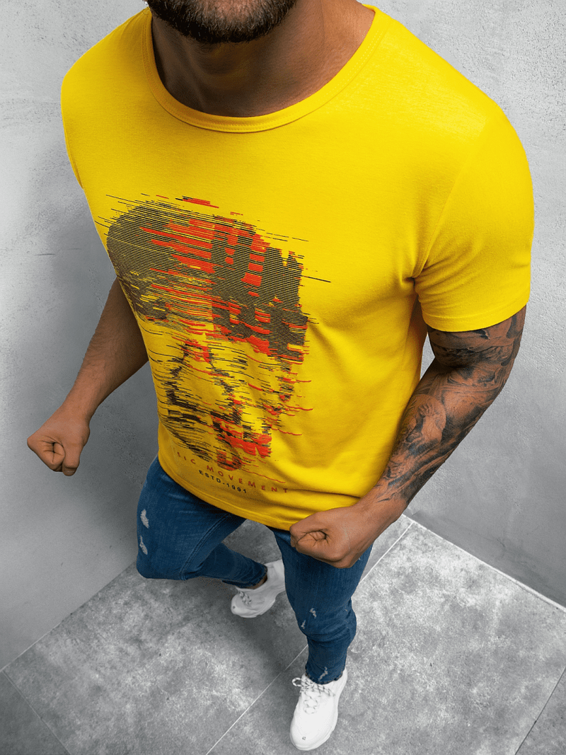 T-Shirt męski z nadrukiem żółty OZONEE JS/KS2632