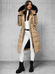 Kurtka zimowa damska długa pikowana beżowa OZONEE O/W377