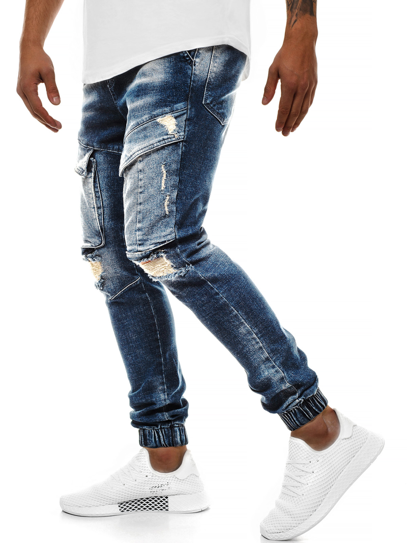 Spodnie jeans jogger męskie ciemno-niebieskie OZONEE G/1067