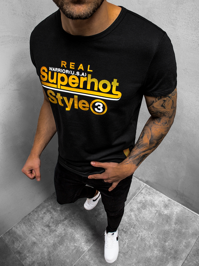 T-Shirt męski z nadrukiem czarny OZONEE JS/SS10903Z