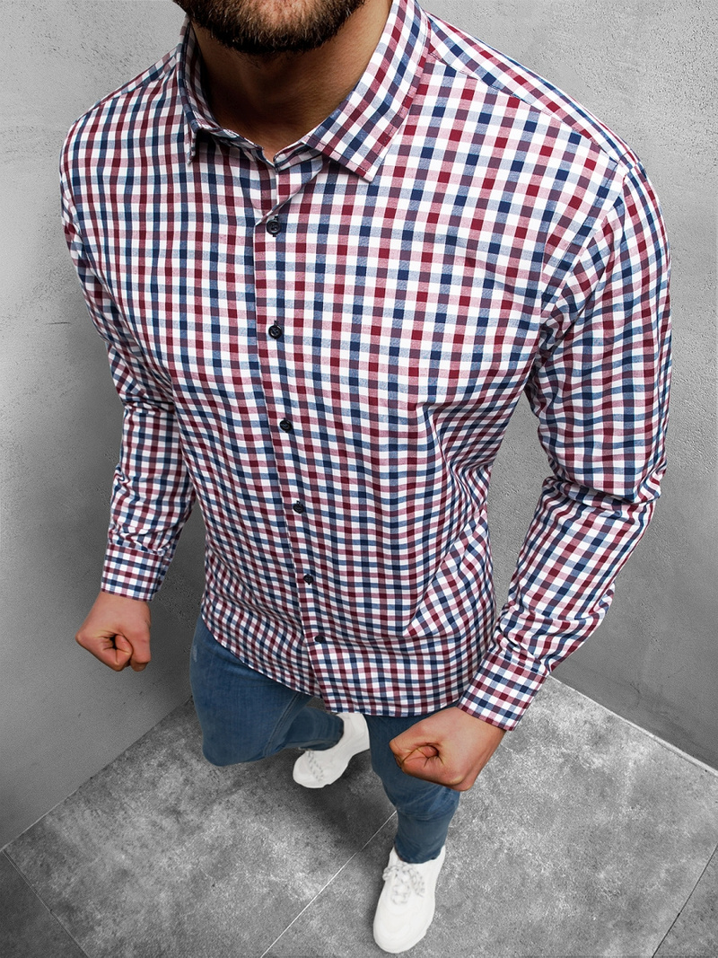 Koszula męska w kratę kolorowa OZONEE O/0122