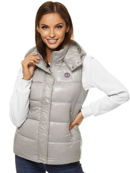 Kamizelka damska pikowana z kapturem szara OZONEE O/SW025/24