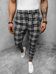 Spodnie męskie chino materiałowe w kratę czarno-białe OZONEE DJ/2297/22