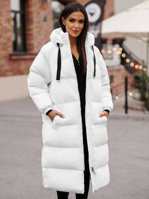 Kurtka zimowa damska długa pikowana biała OZONEE JS/5M3163/281Z