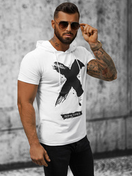 T-shirt męski z kapturem biały OZONEE JS/8T203