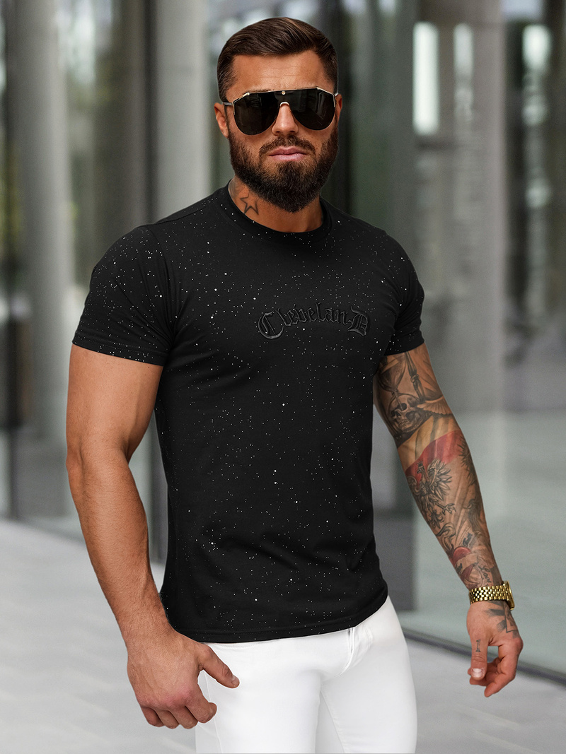 T-shirt męski slim fit czarny OZONEE O/QQ1386