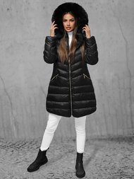 Kurtka zimowa damska długa z futerkiem czarna OZONEE JS/5M3162/392