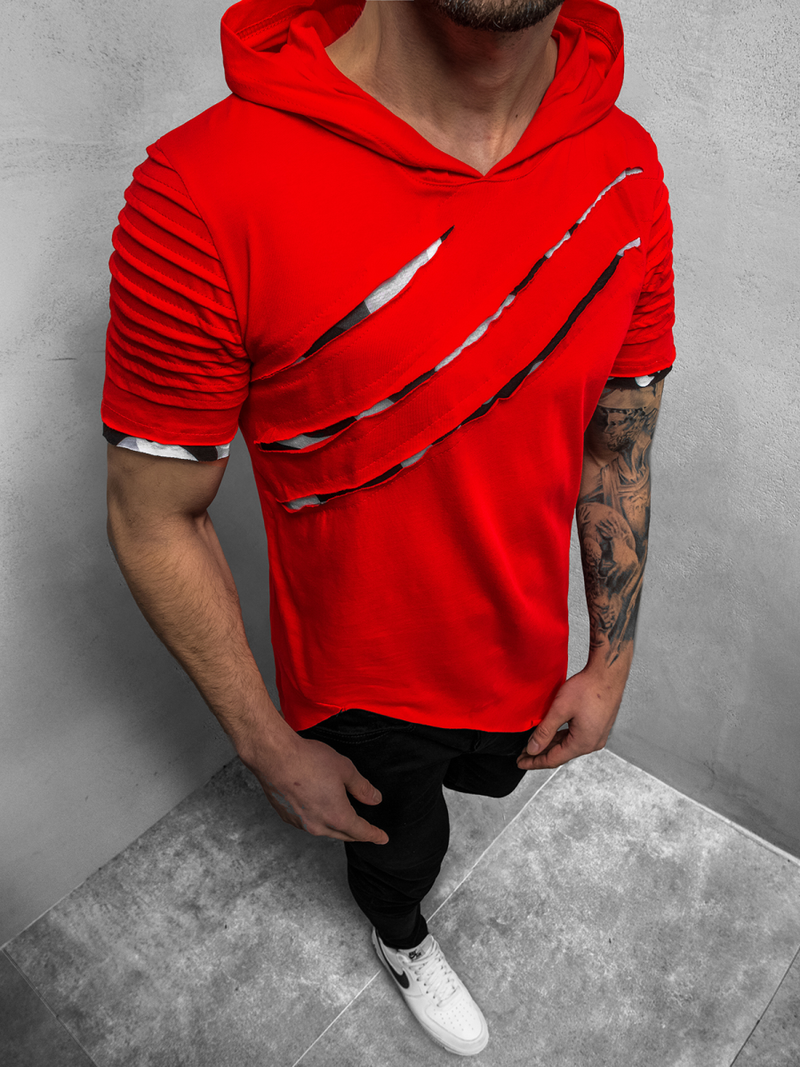T-Shirt z kapturem męski czerwony OZONEE O/1187XZ