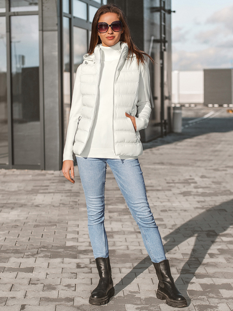 Kamizelka damska pikowana z kapturem ecru OZONEE N/6812/7Z