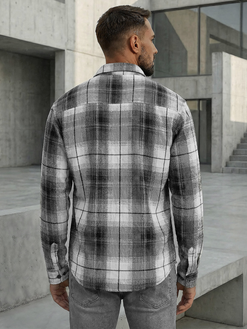 Koszula flanelowa męska w kratę czarno-biała OZONEE NB/MC728N/4Z
