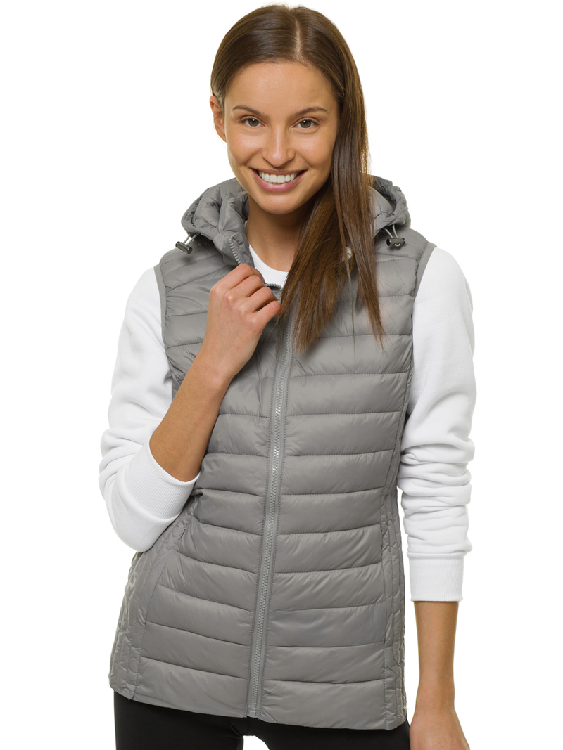 Kamizelka damska pikowana z kapturem szara OZONEE JS/M23039/92
