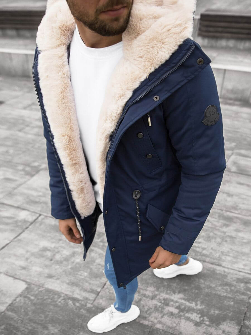 Kurtka zimowa męska parka z futerkiem granatowa OZONEE JS/22M117/2