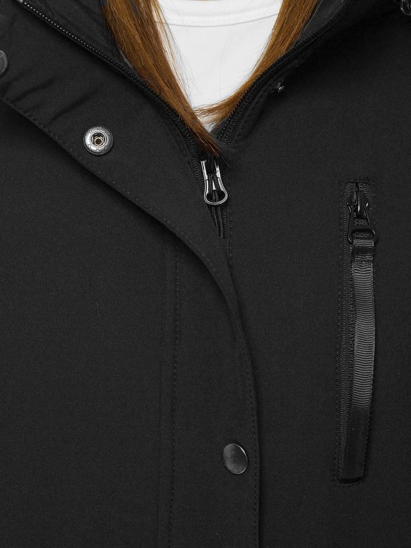 Kurtka softshell damska z kapturem czarna OZONEE JS/HD181/1