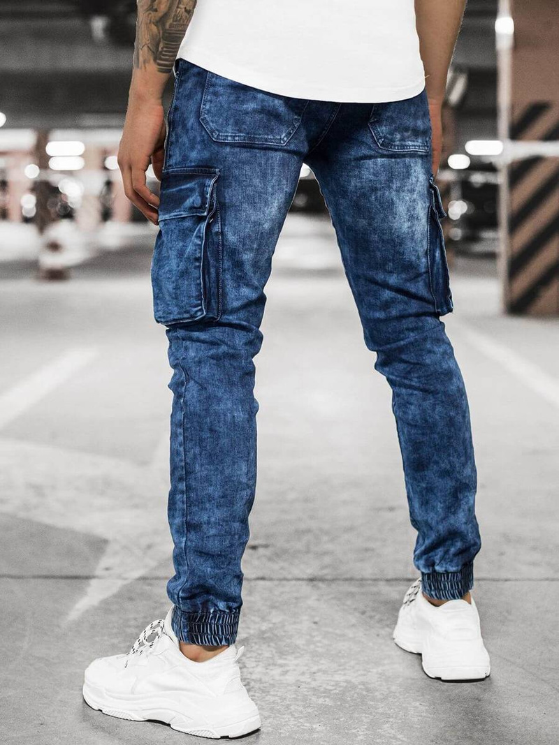 Spodnie jeansowe joggery męskie niebieskie OZONEE O/TF068Z