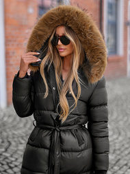 Kurtka zimowa damska długa z futerkiem czarna OZONEE JS/5M3298/392Z