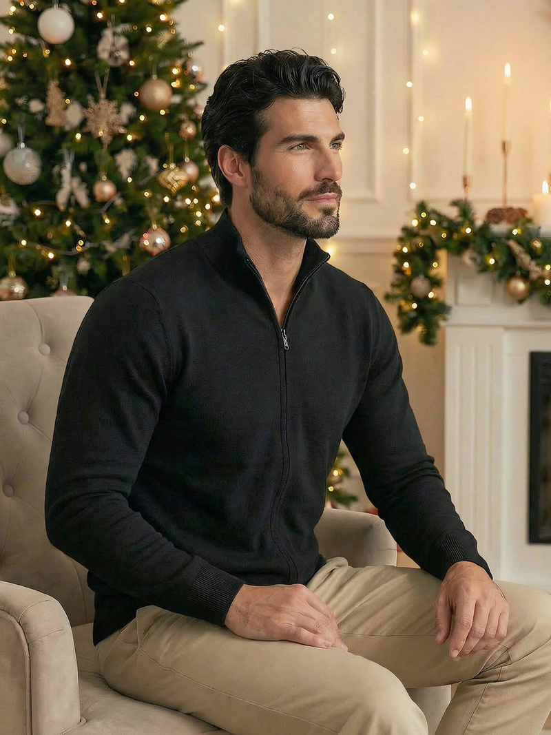 Sweter męski rozpinany czarny OZONEE NB/MM6004/4Z