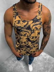 Koszulka bez rękawów męska z nadrukiem czarno-beżowa OZONEE O/BL123