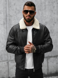 Куртка шкіряна чоловіча Чорна OZONEE JB/JP1178Z