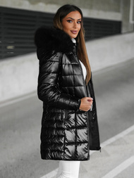 Kurtka zimowa damska długa z futerkiem czarna OZONEE JS/16M9120/392Z