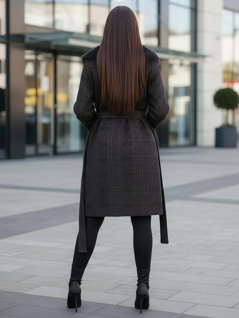 Płaszcz damski z futerkiem czarny OZONEE JS/53M5200/1Z