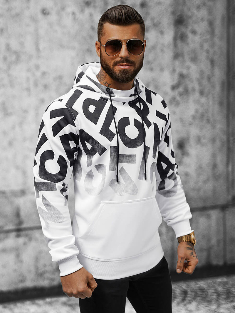 Bluza z kapturem męska biała OZONEE JS/8B992/1