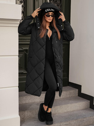 Kurtka zimowa damska długa pikowana czarna OZONEE JS/5M3173/392Z