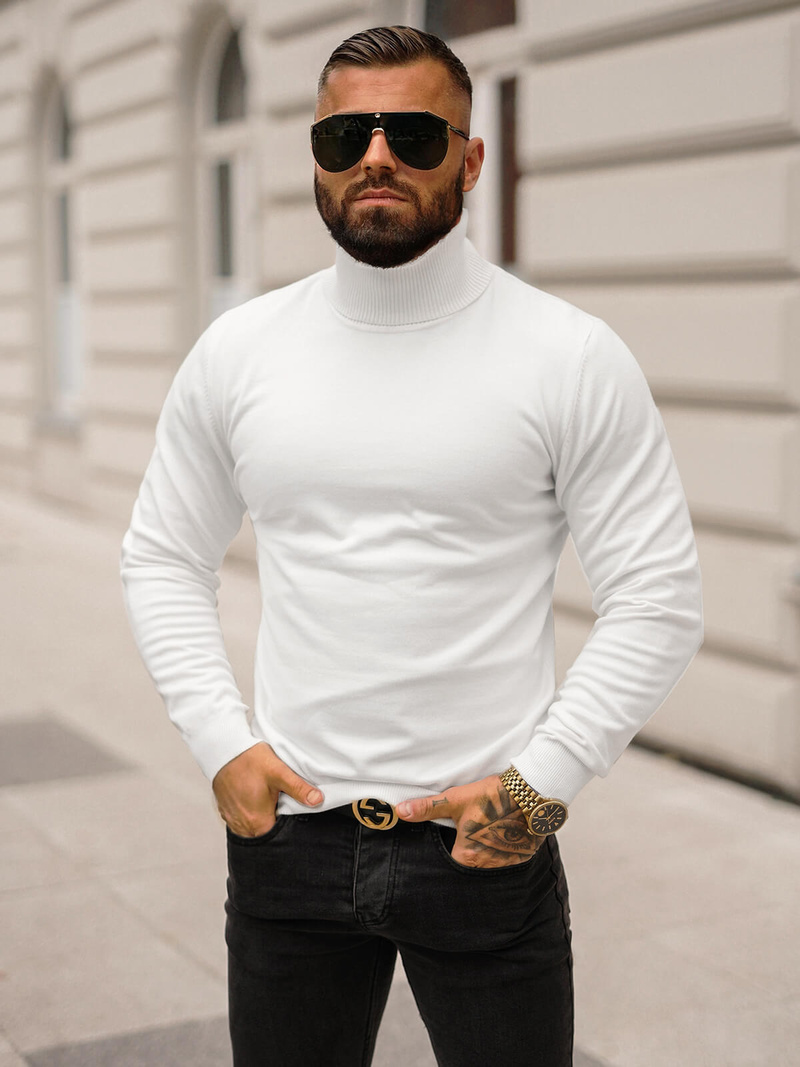 Sweter męski golf biały OZONEE O/GM309