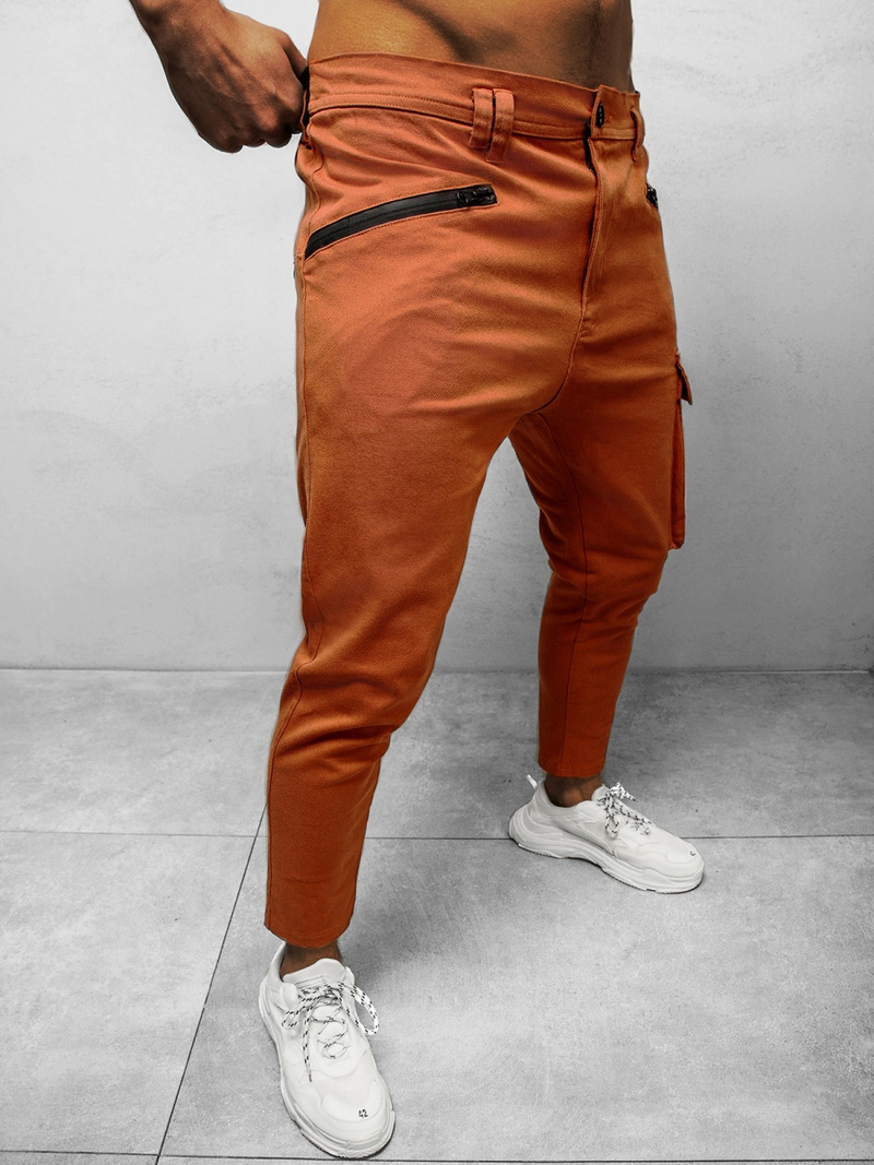 Spodnie męskie chino ciemny-camel OZONEE B/20005SP