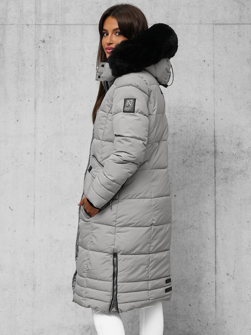 Kurtka zimowa damska długa pikowana szara OZONEE O/W377