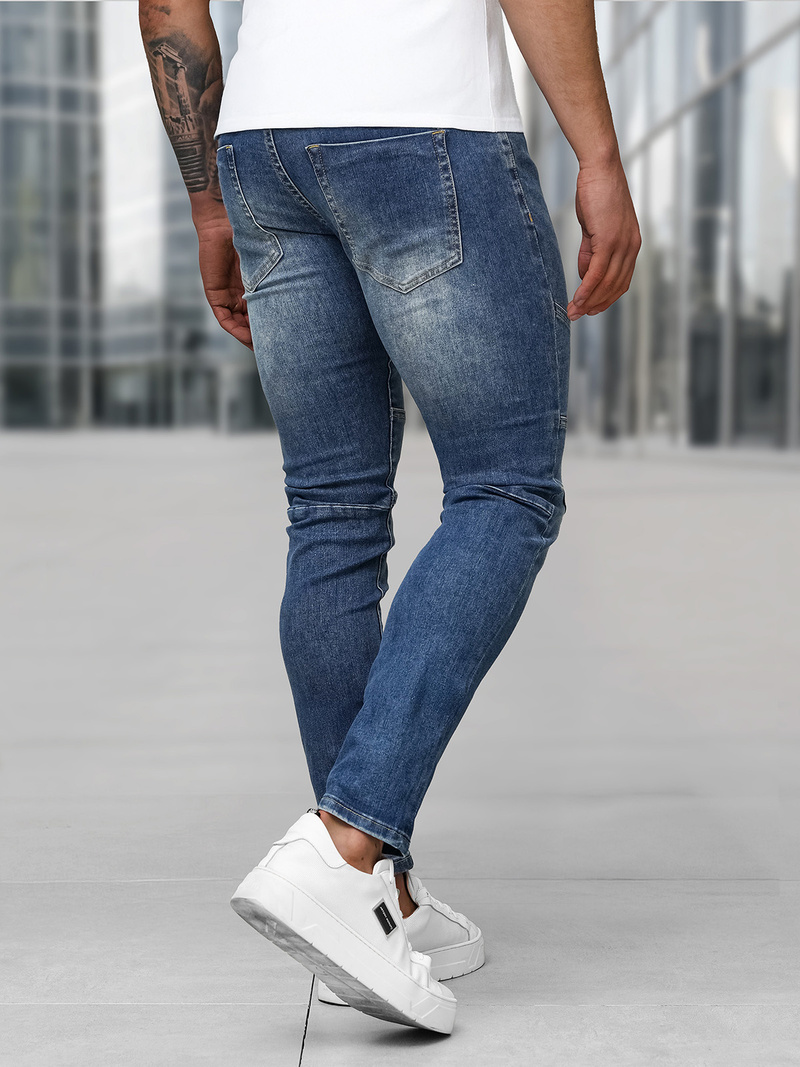 Spodnie jeansowe męskie slim fit ciemno-niebieskie OZONEE NB/MP0082BS