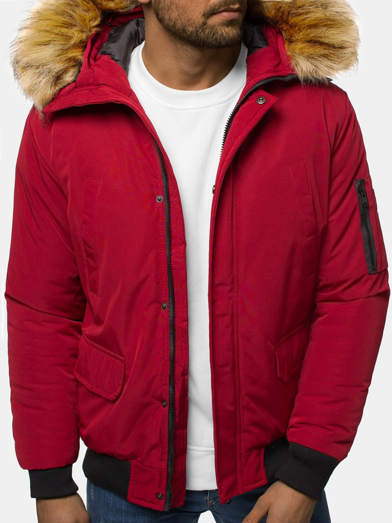 Kurtka zimowa męska z futerkiem bordowa OZONEE JS/M2019/6Z