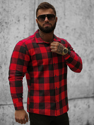 Koszula flanelowa męska czarno-czerwona OZONEE O/L0149