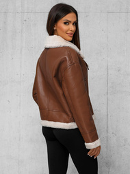 Жіноча шкіряна куртка kоричнева OZONEE JS/11Z8176Z
