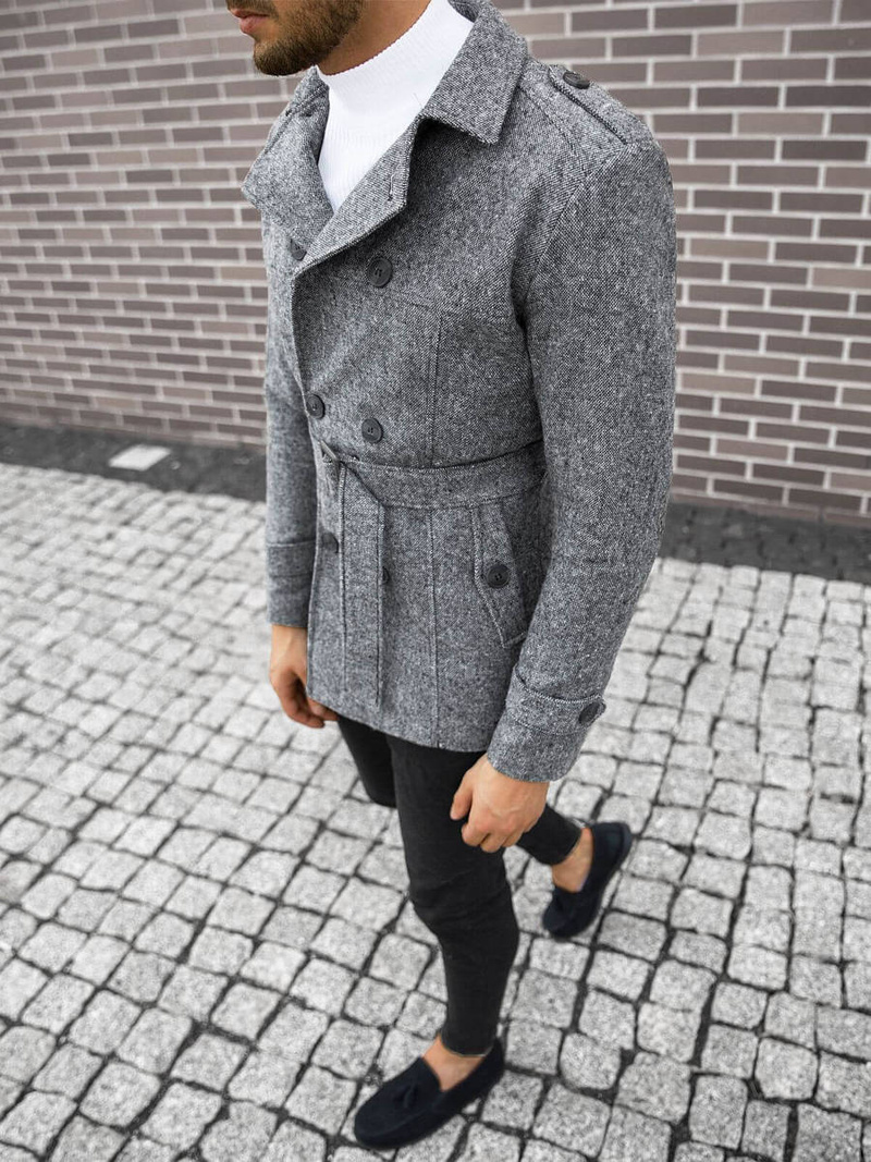 Płaszcz męski z pagonami szary/2 OZONEE O/5627