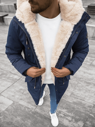 Kurtka zimowa męska parka z futerkiem granatowa OZONEE JS/22M117/2