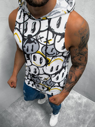 Koszulka bez rękawów męska z nadrukiem biało-czarna OZONEE O/BL304Z