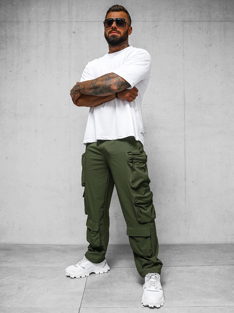 Spodnie męskie cargo wide leg khaki OZONEE O/PS5528