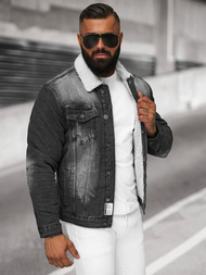 Kurtka męska jeansowa sherpa czarna OZONEE NB/MJ513N