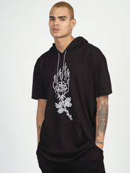 T-Shirt z kapturem męski czarny OZONEE MR/21553