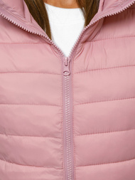 Kamizelka damska pikowana z kapturem pudrowa OZONEE JS/M23039/354