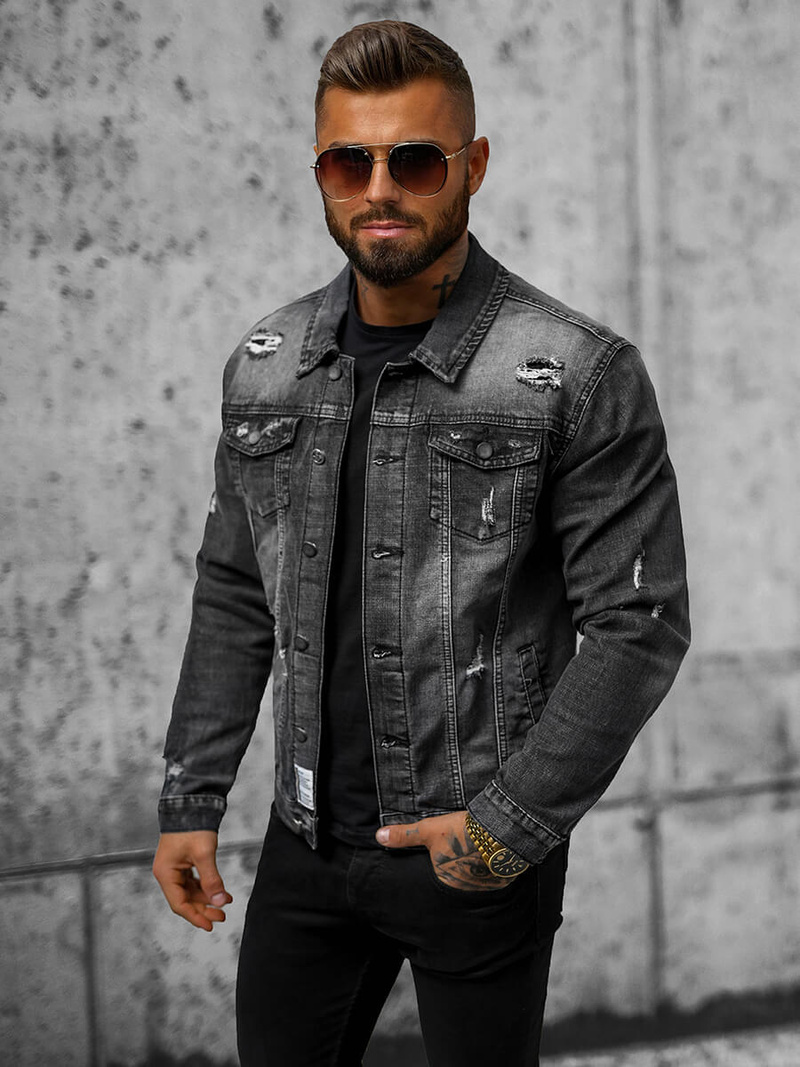 Kurtka męska jeansowa czarna OZONEE NB/MJ507NZ