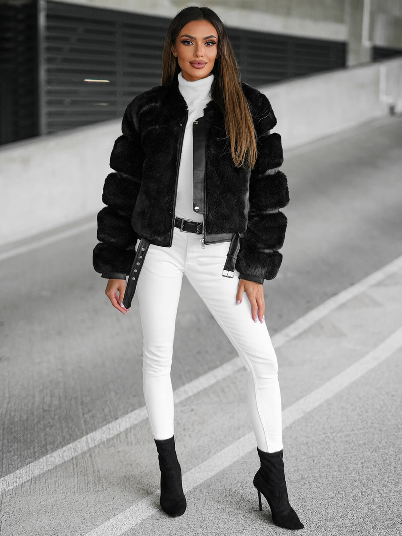 Kurtka zimowa damska z futerkiem czarna OZONEE JS/11Z8080Z