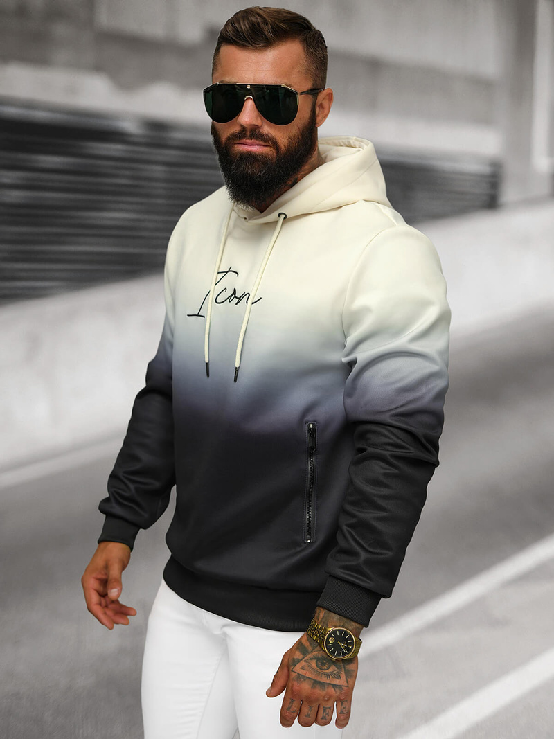 Bluza z kapturem męska biało-czarna OZONEE JS/27B6501/155