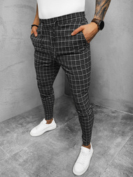 Spodnie męskie chino materiałowe w kratę czarne OZONEE DJ/2292/22