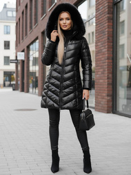 Kurtka zimowa damska długa z futerkiem czarna OZONEE JS/16M9100/392Z