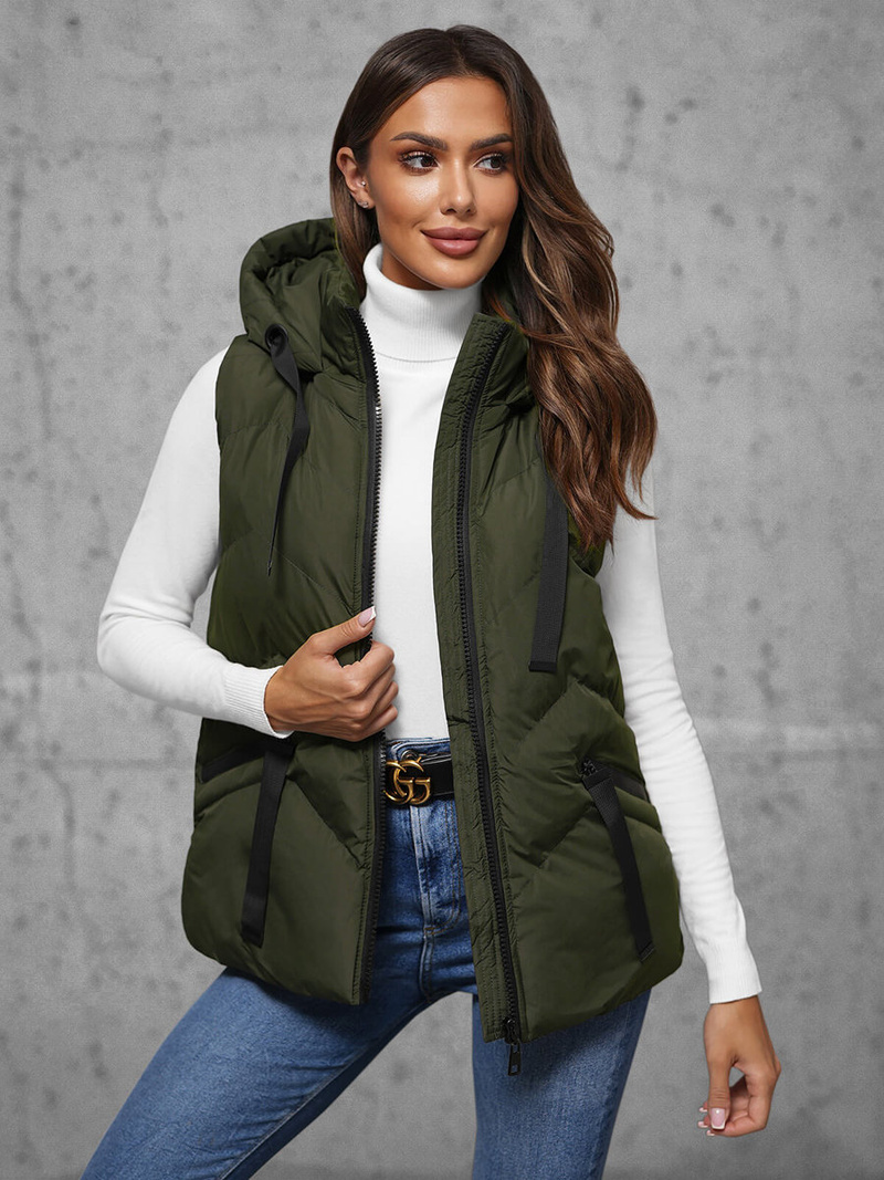 Kamizelka damska pikowana ciemno-zielona OZONEE JS/5M3176/136