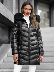 Kurtka zimowa damska z futerkiem czarna OZONEE JS/M778/392BZ